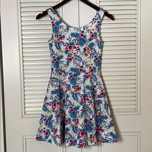 tropical floral print skater dress